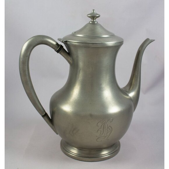 BRS Bernard Rice Sons Pewter Coffee Pot B212 10" Tall c. 1910 Monogram - Picture 1 of 8